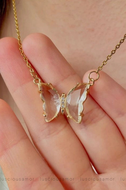Stainless steel crystel butterfly necklace-LA-001-8