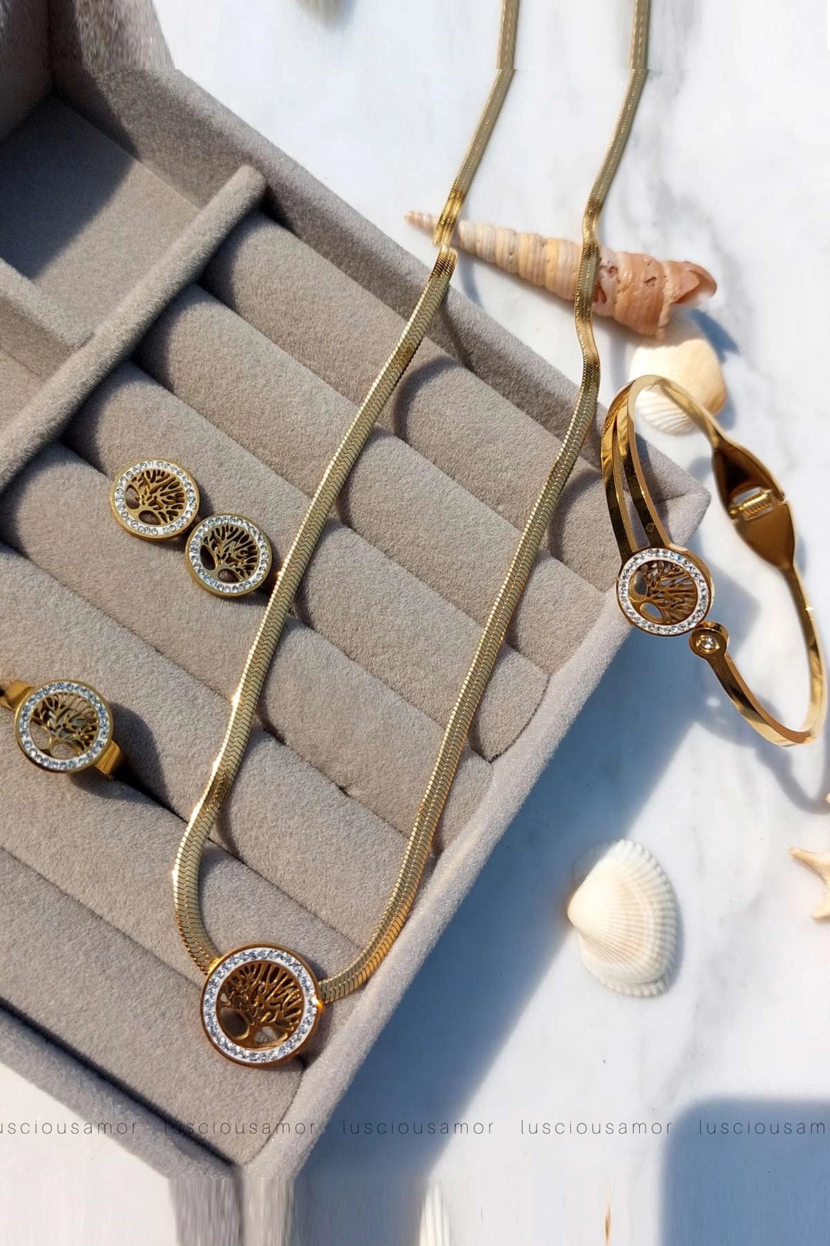 Stainless Steel Gold Tree Round Set - LA-008