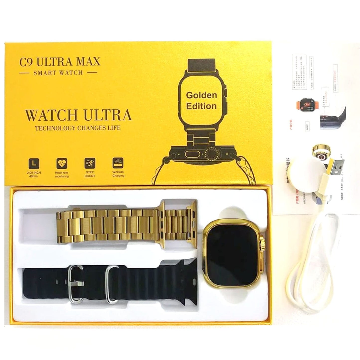 C9 Ultra Max Gold Edition Color Smart Watch 2.1 Inch Screen With Hryfine App - Open Market Pakistan