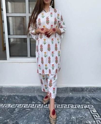 Flower Print 2pc Dress - Open Market Pakistan