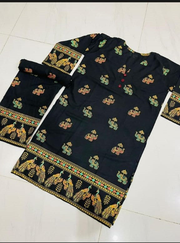 2 Pcs Elephant Print Suit For Women - Open Market Pakistan