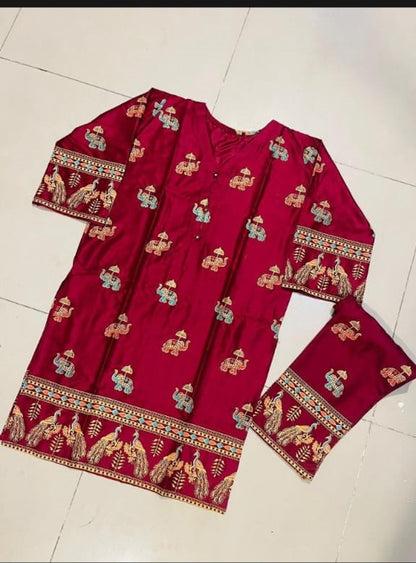 2 Pcs Elephant Print Suit For Women - Open Market Pakistan