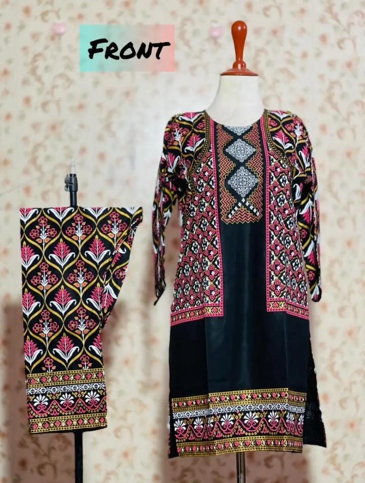 Jacket Print Summer Arabic Lenin 2 Pcs Stitched Suit For Women’s And Girls. - Open Market Pakistan