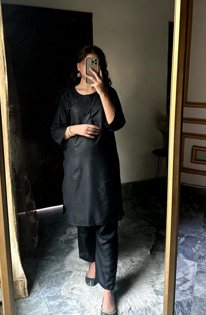 Black 2pc Suit Plain Shirt & Trouser-new Design New Trendy Party Wear For Girls/women - Open Market Pakistan