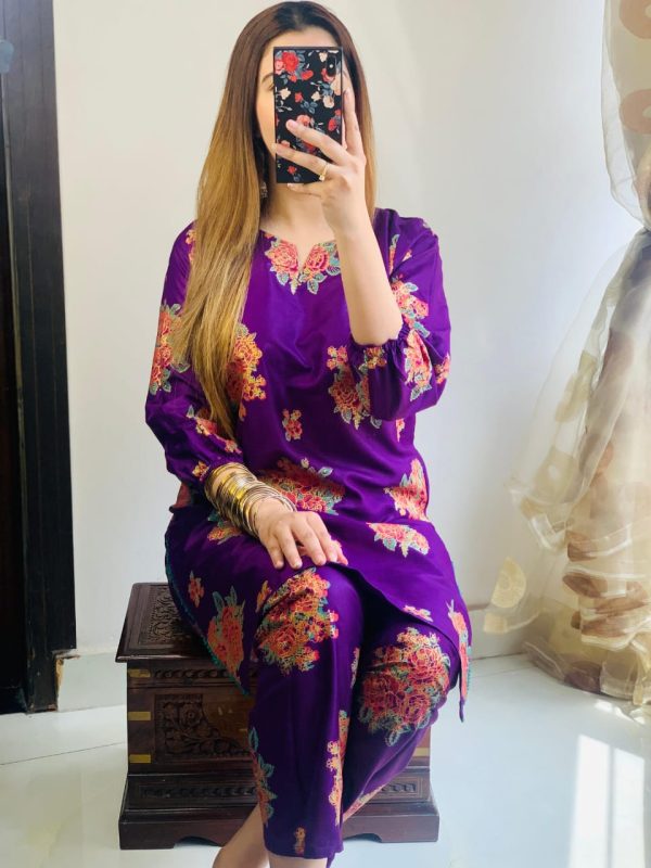 New Gulab 2 Pcs Linen Dress | Rose Print Shirt And Trouser For Girls & Women - Open Market Pakistan