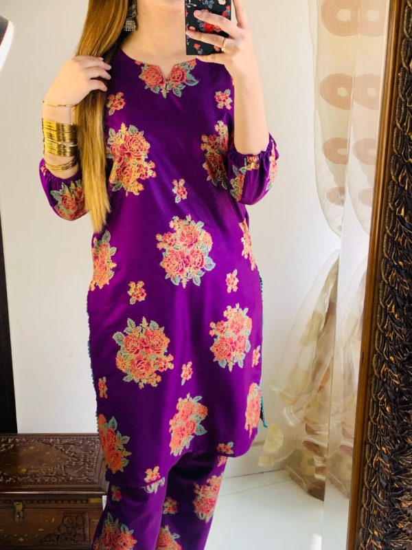 New Gulab 2 Pcs Linen Dress | Rose Print Shirt And Trouser For Girls & Women - Open Market Pakistan