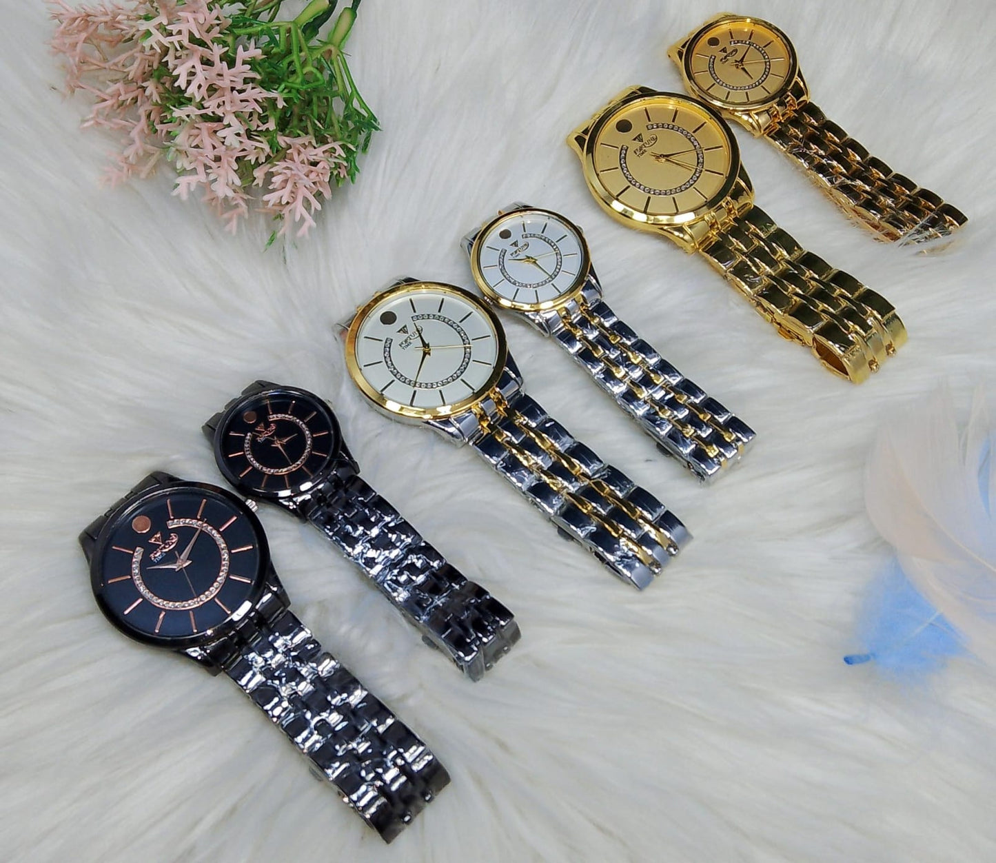 Pack of 2 Couple Watches Fortune Time Couple Watches (Without Box ) - Open Market Pakistan