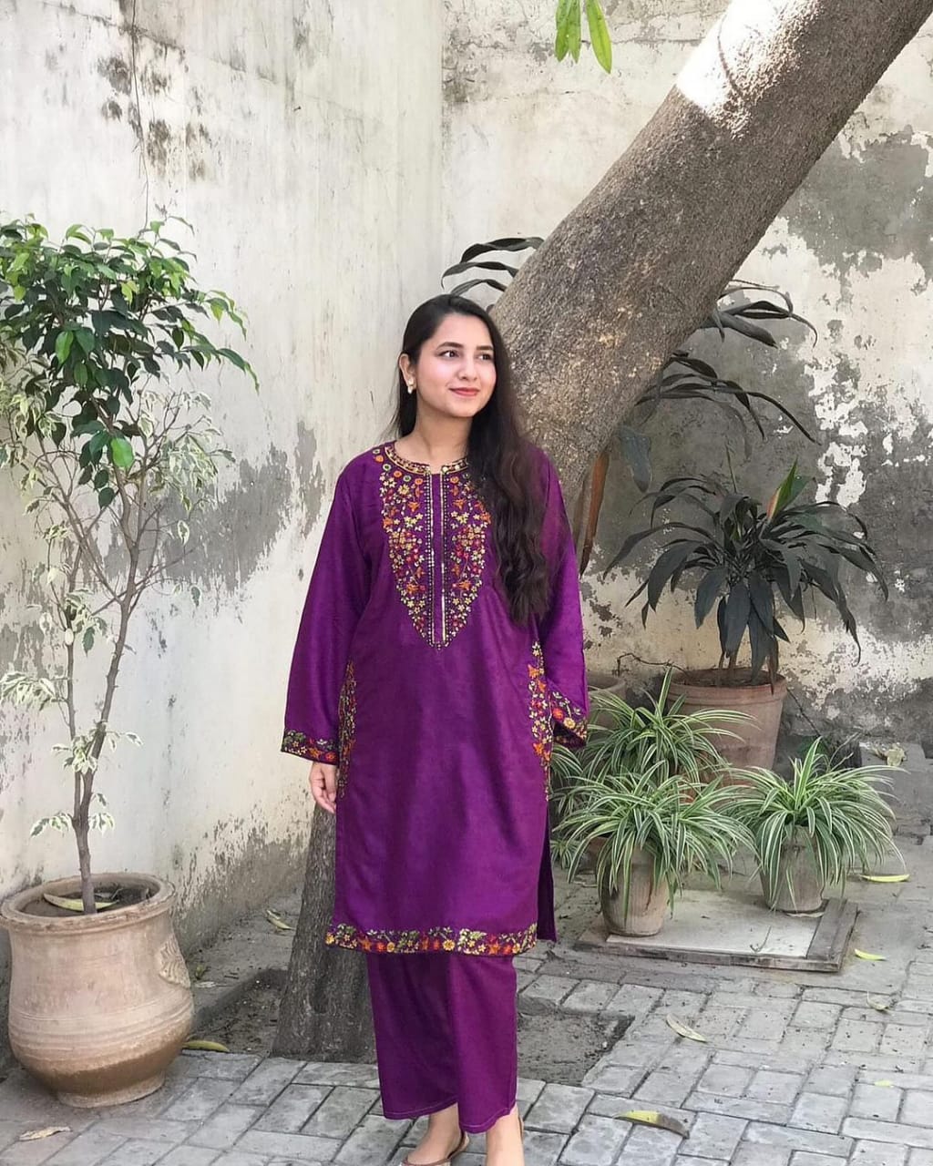 Lavish Purple 2PC Stitched Suit with Pocket Sequence Embroidery - Open Market Pakistan