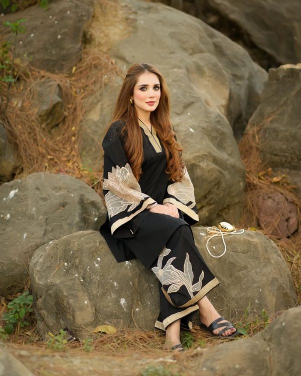 Almond Emb Shirt With Almond Emb Plazo (black) - Open Market Pakistan