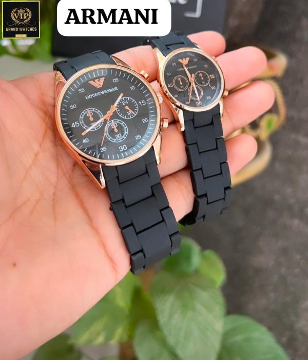 Pack of 2 Couple Watches-A+ Emporio Armani Stylish Watch Adjustable Strap - Open Market Pakistan