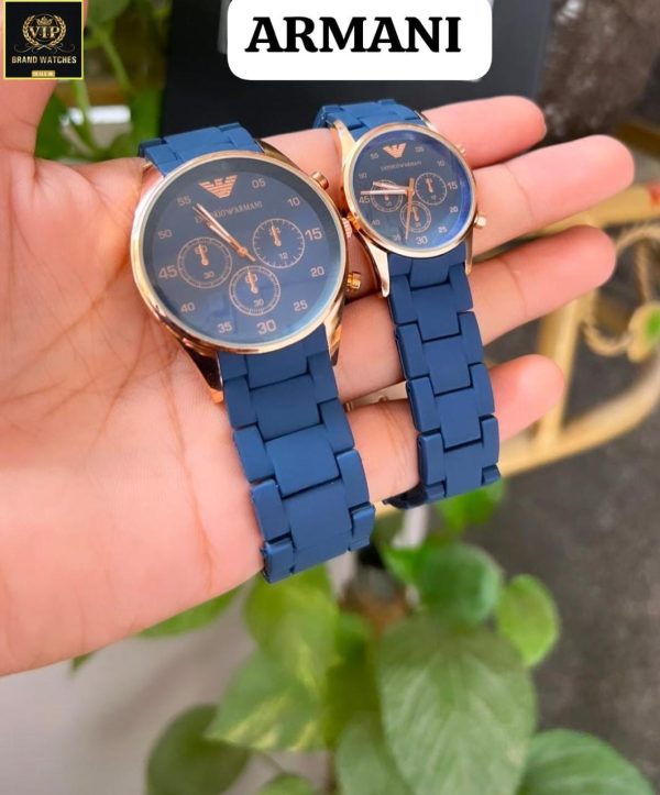 Pack of 2 Couple Watches-A+ Emporio Armani Stylish Watch Adjustable Strap - Open Market Pakistan