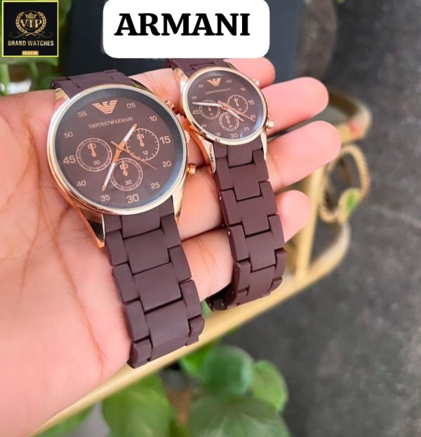 Pack of 2 Couple Watches-A+ Emporio Armani Stylish Watch Adjustable Strap - Open Market Pakistan