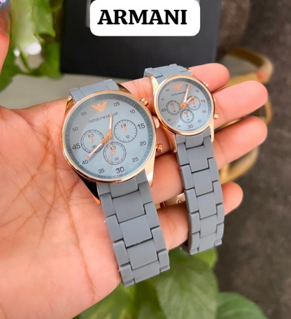 Pack of 2 Couple Watches-A+ Emporio Armani Stylish Watch Adjustable Strap - Open Market Pakistan