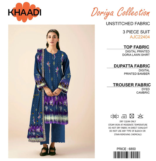 Khaadi Doriya Collection 3 Pcs Lawn | Unstitched Fabric Casual Wear