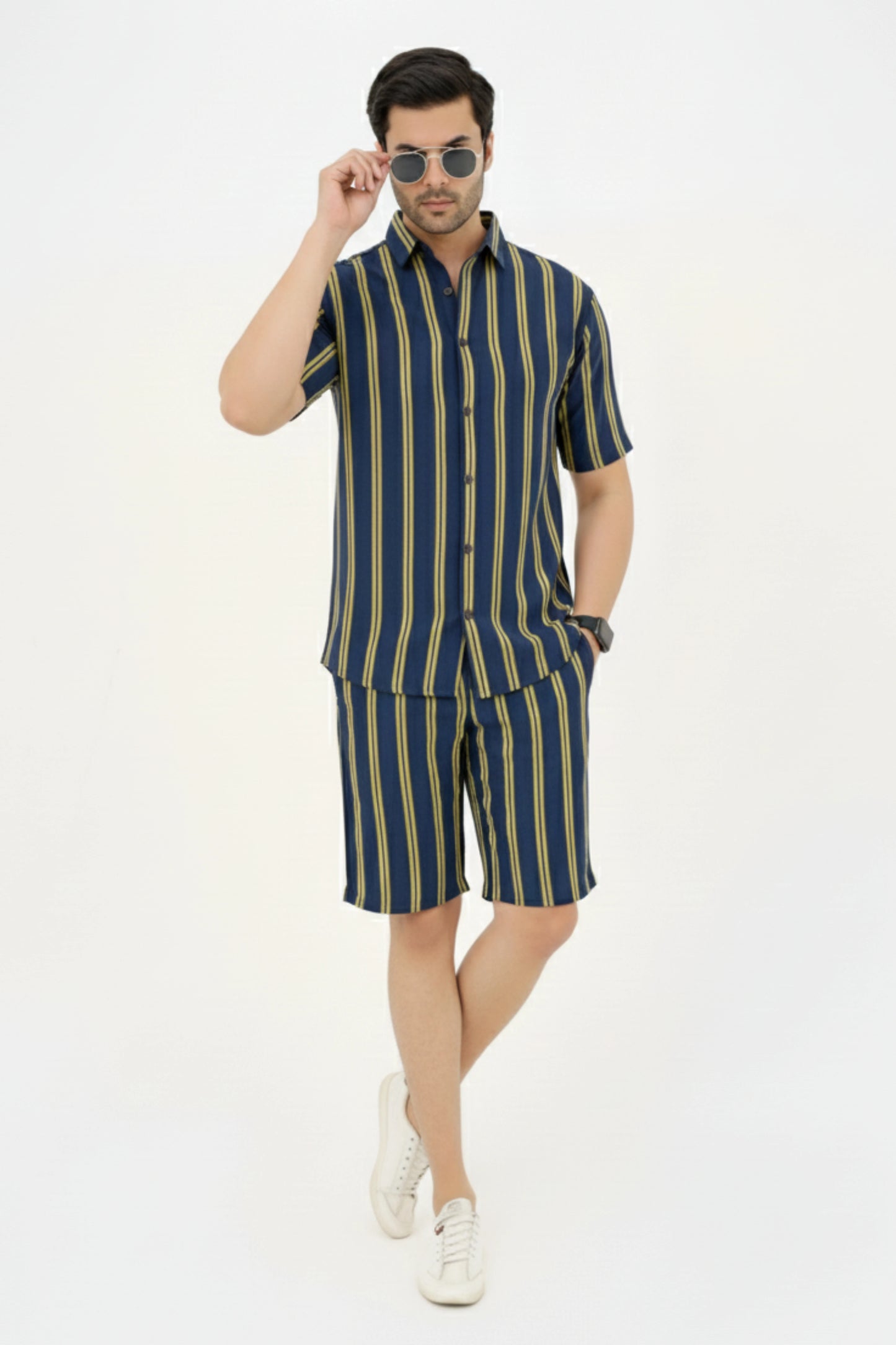 A009 – Midnight Stripe Casual Set