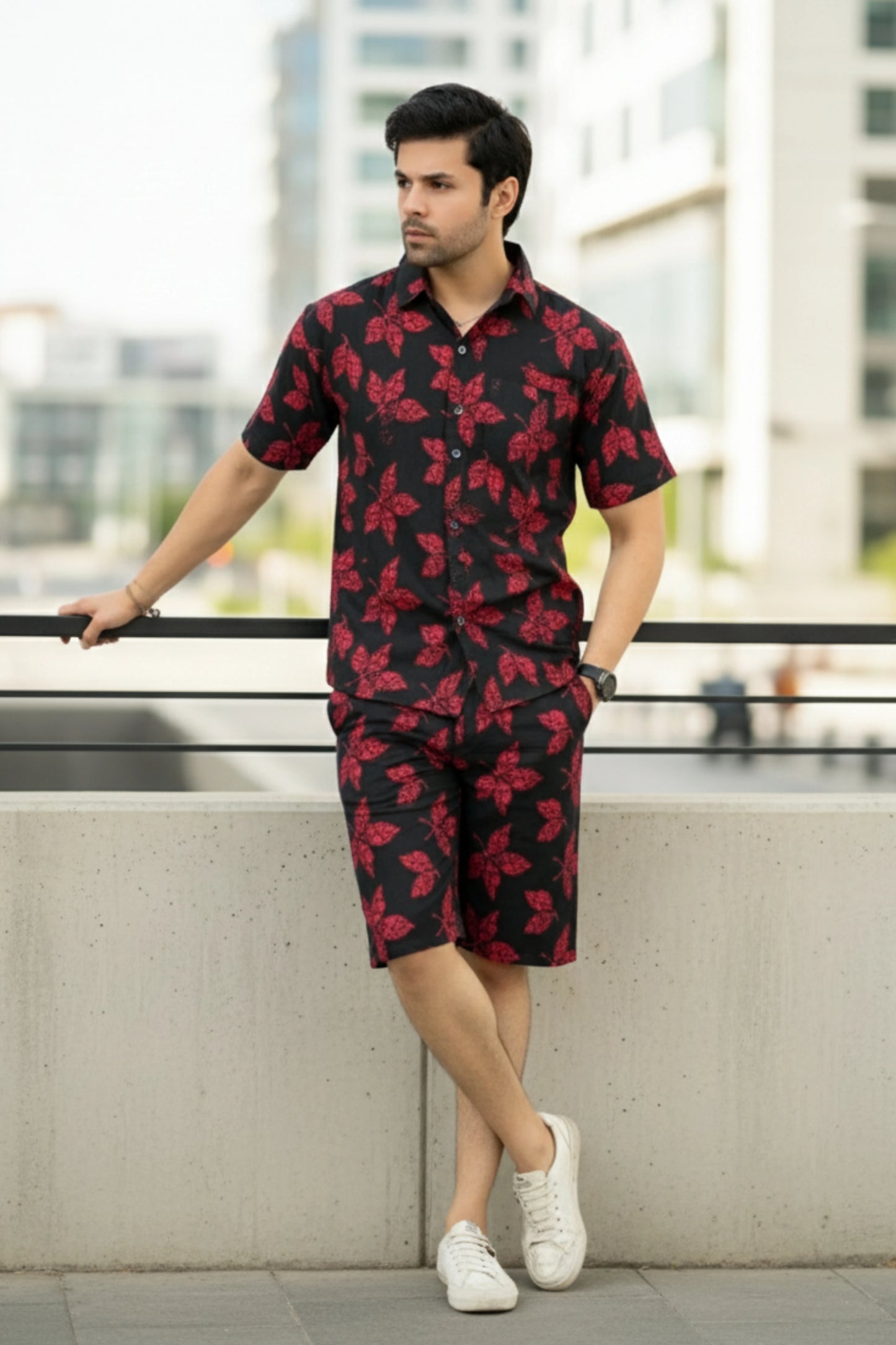 A015 – Maroon Floral Statement Set
