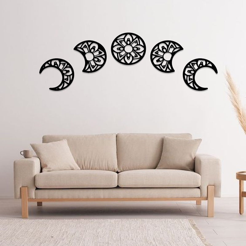 Moon-Shaped Flower Wall Frame Laser-Cut from Premium Acrylic Sheet, Available in Classic Black & White for Timeless Elegance. - Open Market Pakistan