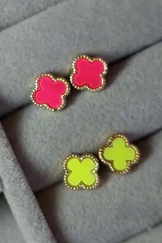 Clover Shape Stainless Steel Studs ST-005 Orange & Yellow