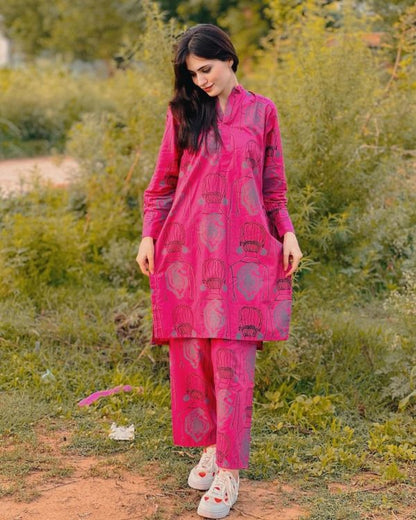 Elegant Pink Ethnic Brand Two-Piece Suits - Premium Linen Collection - Open Market Pakistan