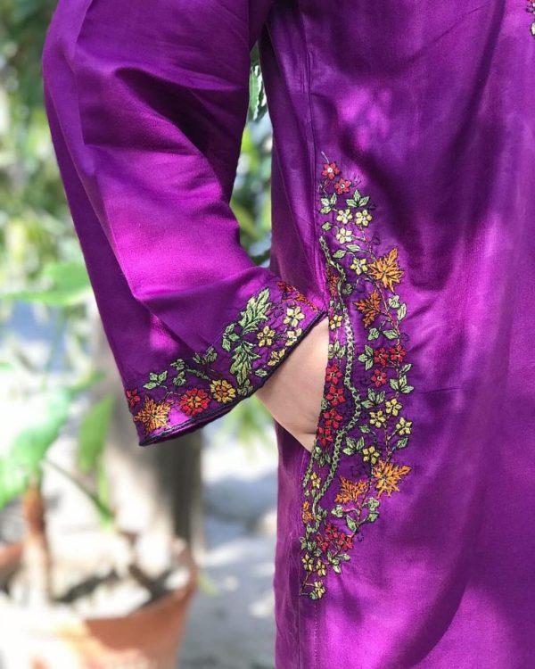 Lavish Purple 2PC Stitched Suit with Pocket Sequence Embroidery - Open Market Pakistan