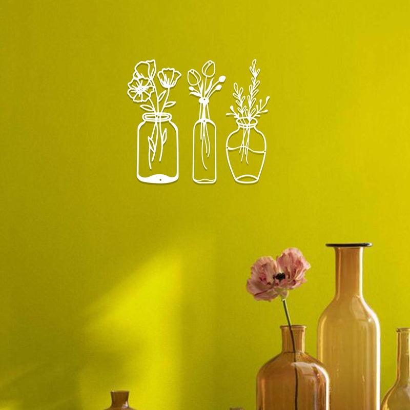 Spring Flower-Inspired Acrylic Wall Frames with Vase Laser Cutting 3 panels. - Open Market Pakistan