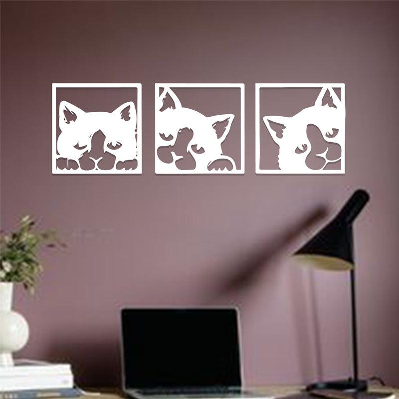 Cat-Shaped Laser-Cut Acrylic Wall Frame with set of 3 panels. - Open Market Pakistan