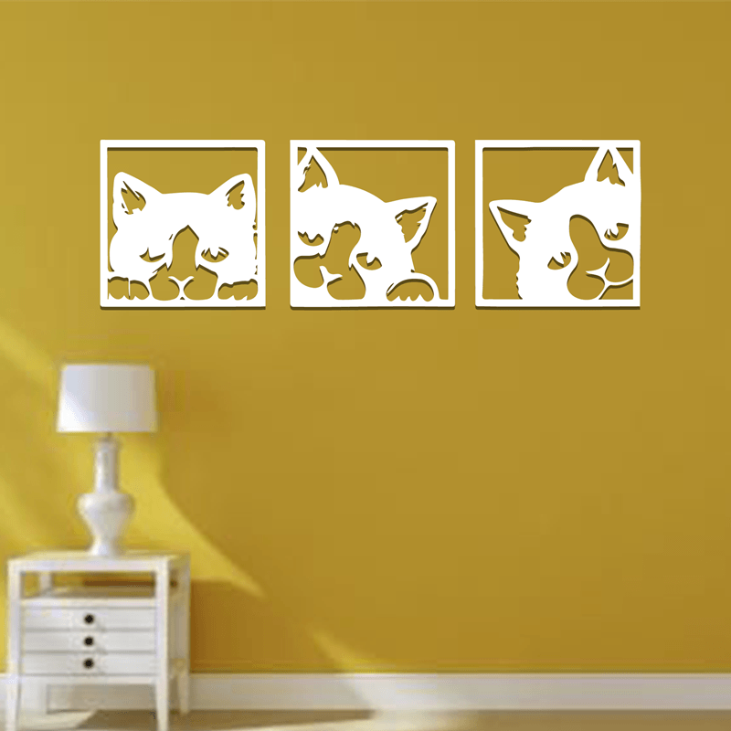 Cat-Shaped Laser-Cut Acrylic Wall Frame with set of 3 panels. - Open Market Pakistan