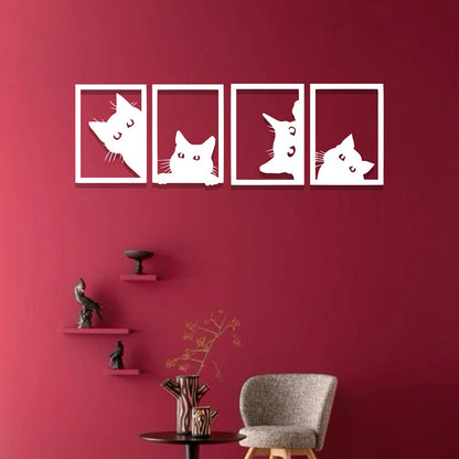 Cat-Shaped Acrylic Wall Frame, Laser Cutting with 4 panels. - Open Market Pakistan