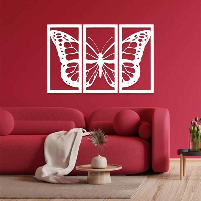 Laser Cutting Butterfly-Shaped Acrylic Wall Frame Combination of 3 panels. - Open Market Pakistan