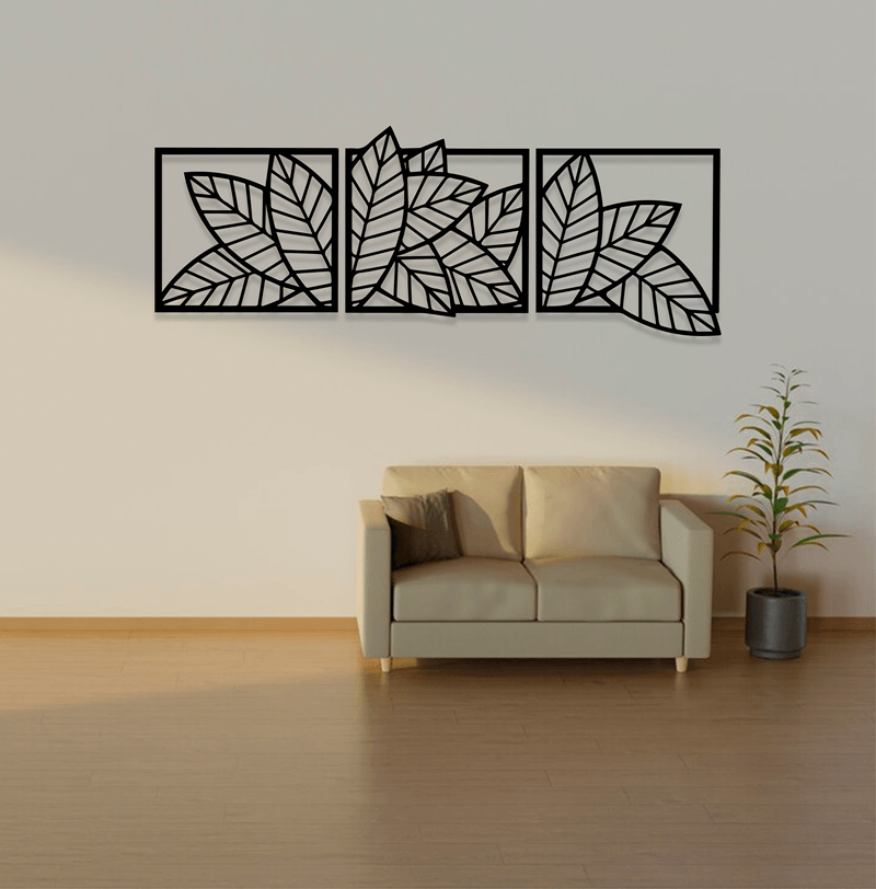 Exquisite Leaf Designs Acrylic Frame Laser Cutting with Set of 3 Panels. - Open Market Pakistan