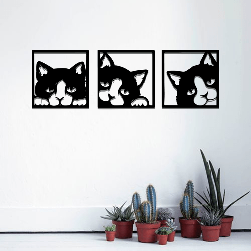 Cat-Shaped Laser-Cut Acrylic Wall Frame with set of 3 panels. - Open Market Pakistan