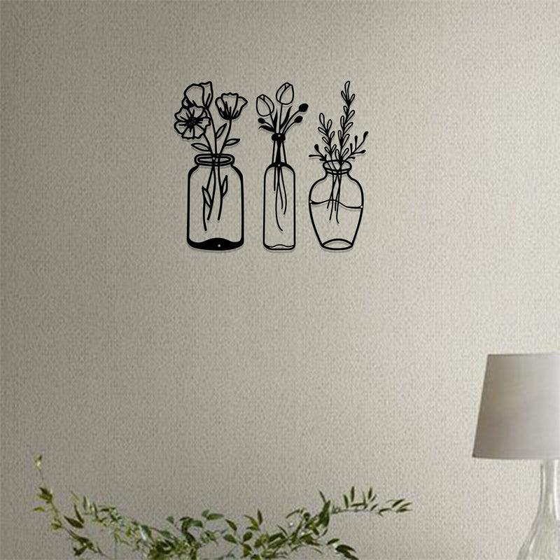 Spring Flower-Inspired Acrylic Wall Frames with Vase Laser Cutting 3 panels. - Open Market Pakistan