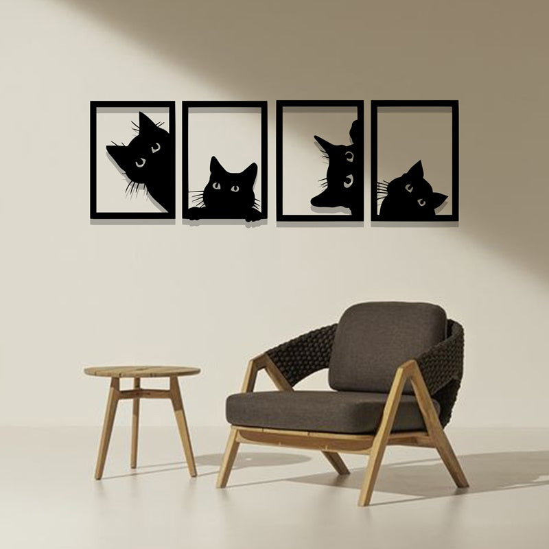 Cat-Shaped Acrylic Wall Frame, Laser Cutting with 4 panels. - Open Market Pakistan