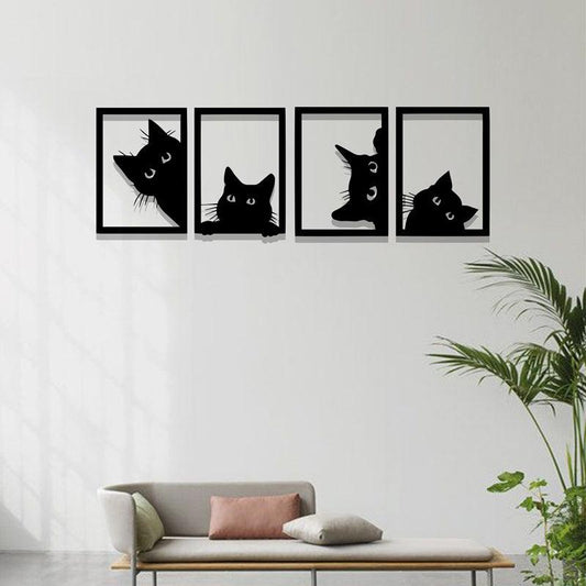 Cat-Shaped Acrylic Wall Frame, Laser Cutting with 4 panels.