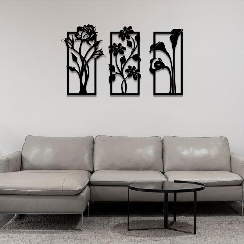 Flower-Shaped Laser-Cutting Acrylic Wall Frame with set of 3 panels. - Open Market Pakistan