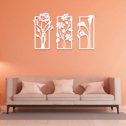 Flower-Shaped Laser-Cutting Acrylic Wall Frame with set of 3 panels. - Open Market Pakistan