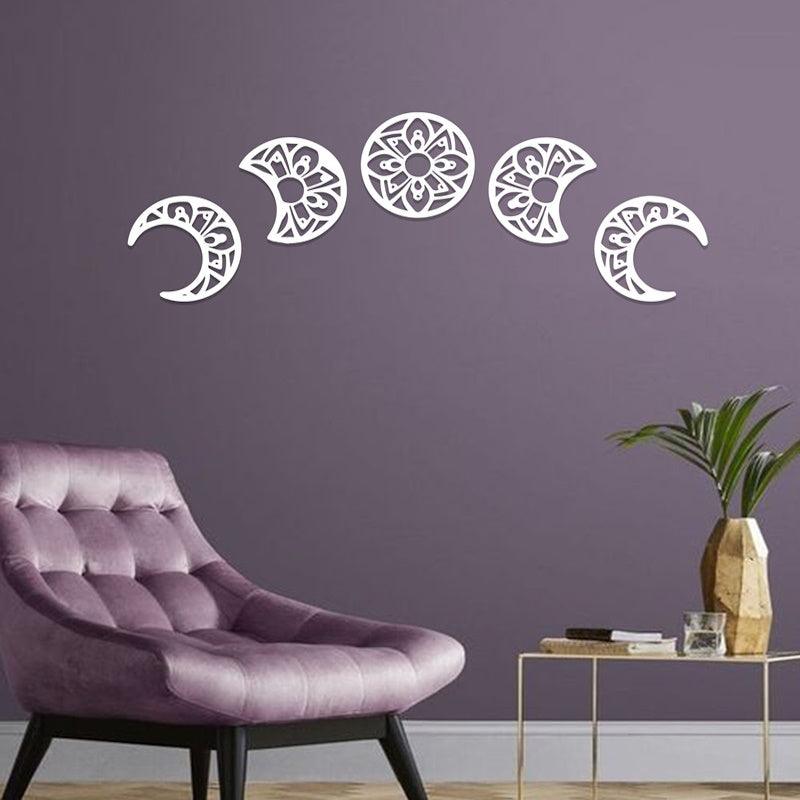 Moon-Shaped Flower Wall Frame Laser-Cut from Premium Acrylic Sheet, Available in Classic Black & White for Timeless Elegance. - Open Market Pakistan